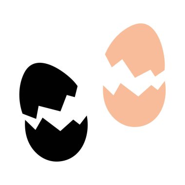 Siluet ve rengarenk yumurta kabuğu ve şeffaf arkaplanda çatlak. İki element kümesi. Vektör Yemek kartları, tarifler, poster, afiş, broşür, fiyat etiketi, etiket veya web tanıtım tasarımı fikri 