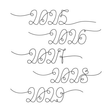 2025 2026 2027 2028 2029 Yeni Yıl tarihi tek bir satırla devam ediyor. 5 tasarım elemanı izole edildi. EPS Vektör Kartları, poster, afiş, broşür, fiyat etiketi, etiket veya web, promosyon veya baskı, tekstil konsepti