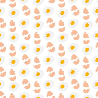 Yumurta sarısı ve yumurta kabuğu kırığı izole edilmiş. Yumurta Günü aşçılık arkaplan dokusu. Duvar kağıdı, ambalaj veya kartlar, ilan, poster, afiş, etiket, broşür, etiket veya web vektörü kavramı