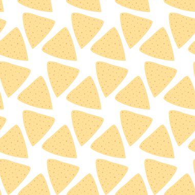 Tortilla cipsli nacho dikişsiz Uluslararası Nachhos Günü 'nde arkaplan dokusu konsepti. Vektör illüstrasyon ambalajlama, duvar kağıdı, ambalaj veya ağ, kartlar, broşürler, posterler, afişler, broşürler