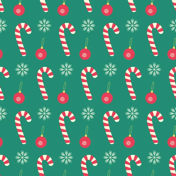 Çizgili şeker kamışları, kar taneleri ve Noel ağacı oyuncakları modaya uygun yeni yıl gölgelerinde kusursuz desenler. Paketleme, duvar kağıdı veya web, poster, afiş, kartlar, etiket, broşürler arka plan vektör illüstrasyonuName 