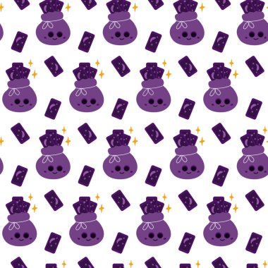 Dekoratif yıldızlı fal çantasıyla sevimli karaktersiz arka plan fikri izole edildi. Vektör illüstrasyon Duvar Kağıdı, ambalaj, paketleme veya ağ, kartlar, broşürler, posterler, tanıtım