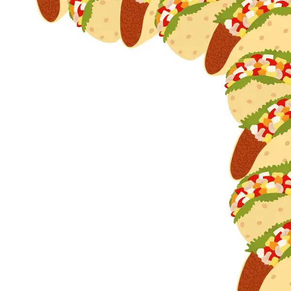 Meksika Taco Soyut Köşesi çerçeve sınırı. Selamlama ya da davetiye tasarım fikri. Uzayı kopyala İzole Vektör illüstrasyon Kartları, posterler, afişler, broşürler, fiyat etiketleri, etiket veya internet, tanıtım 