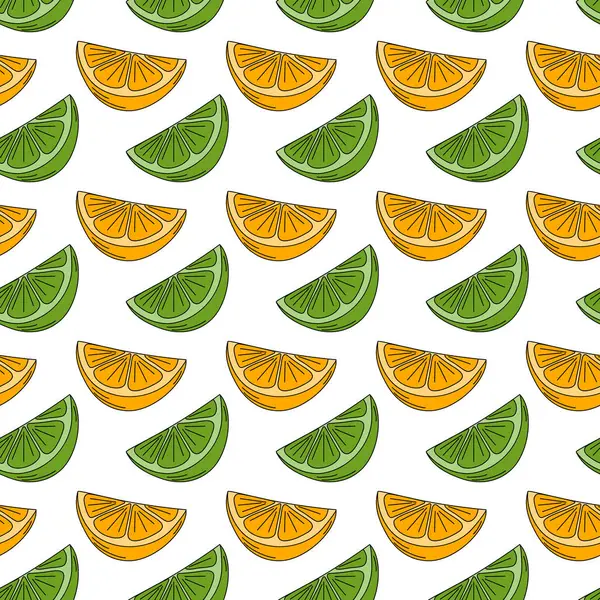 Limon ve turuncu dilimli, son moda yeşil ve turuncu desenli. Beyaz arka plan fikri üzerine izole edilmiş. İzole edilmiş Vektör illüstrasyon Duvar Kağıdı, ambalaj veya web tanıtımı, kartlar, posterler, afişler, selamlar