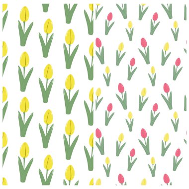 Renkli laleler son moda yumuşak pembe ve sarı desenli. 2. Bahar Kutlamaları seti. İzole edilmiş Vektör illüstrasyon Kutlama kartları, posterler, afişler veya sezonu kutlayan web tanıtımı