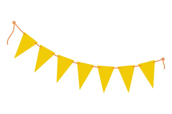 Festive Pennants çelenkleri moda sarısında ipte. Doğum günü kutlaması ya da herhangi bir parti tasarımı fikri. İzole Vektör illüstrasyon Kartları, broşür, afiş, sınır veya web tanıtımı, davet, etiket, fiyat