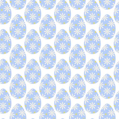 Paskalya Yumurtası çiçekleri ve soyut yıldızlar modaya uygun yumuşak maviyle süslenmiş. Paskalya düşkünü. İzole Vektör İllüstrasyon duvar kağıdı veya web afişi, karşılama veya davet kartları, etiket veya web tanıtımı