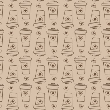 Tek kullanımlık yumuşak kahverengiyle, kalpsiz, tek kullanımlık bardaklar. Kahve Günü geçmişi. İzole Vektör illüstrasyon Tematik veya tebrik kartları, Duvar kağıdı, ambalaj veya web tanıtımı, broşürler