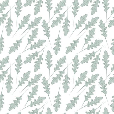 El çizimi Arugula, suluboya şeklinde kusursuz bir desen bırakır. Sağlıklı beslenme arka planı. İzole Vektör illüstrasyonu Paketleme, duvar kağıdı veya web tanıtımı, Tematik gönderme, blog, kartlar, etiketler