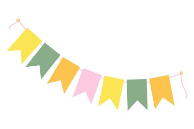 Bayramlık Pennant çelenkleri moda Paskalya gözlükleriyle ipte. Tebrik kartları ya da broşür tasarımı konsepti. İzole Vektör illüstrasyon Tematik kartları, gönderim, blog veya web tanıtımı, afişler, fiyat etiketleri, etiketler