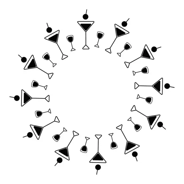 Modaya uygun minimalist fotokopi uzay şablonunda vişne çemberi çerçeveli shot bardakları ve kokteyl kadehi. İzole Vektör illüstrasyon Tematik Kartlar, gönderim, blog, broşürler, pankart, etiket, etiket veya web