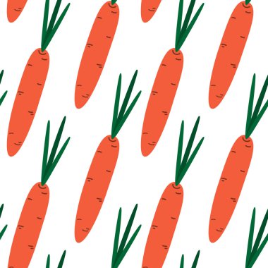 Son moda turuncu ve yeşil renkte karalama tarzında havuç. Sağlıklı beslenme arka plan fikri. İzole edilmiş Vektör illüstrasyon Duvar Kağıdı, ambalaj veya web tanıtım afişi, broşürler, fiyat etiketleri, etiketler