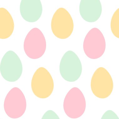 Renkli yumurtalar kusursuz, modaya uygun yumuşak yeşil, sarı ve pembe Paskalya festivali fikri. İzole edilmiş Vektör illüstrasyon Duvar Kağıdı, ambalaj veya web tanıtım arkaplanı, tebrik kartları, etiket, afiş