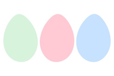 Modaya uygun yumuşak yeşil, pembe ve mavi renkli yumurtalar. Paskalya kutlaması tasarım elemanları konsepti 3. İzole Vektör illüstrasyon Tematik kartları, paylaşımlar veya web tanıtımı, broşür, afiş, fiyatlar, etiketler