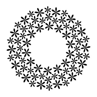El çizimi soyut çiçekler siyah beyaz tek renkli daire çerçeve kenarı. Uzay Şablonu fikrini kopyala. İzole Vektör illüstrasyon Tematik kartları, gönderme, blog yazma veya web tanıtım broşürleri, afiş, etiket