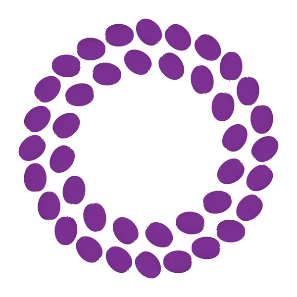 Modayı takip eden mor erikli dairesel çerçeve kenarı. Summer Round Frame sınır kopyalama alanı şablonu. İzole Vektör illüstrasyon Tematik Kartlar, Sağlıklı Yeme broşürü veya İnternet tanıtım afişi, fiyat etiketi