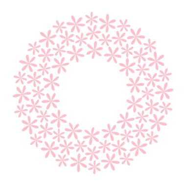 Şekillendirilmiş çiçekler dairesel çerçeve kenarı modaya uygun yumuşak pembeyle. Tek renkli kopya uzay şablonu konsepti. İzole Vektör illüstrasyon Tematik kartları, gönderme, blog yazma veya web tanıtım broşürleri, afiş, etiket