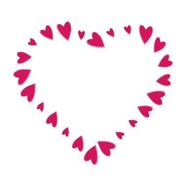 Kalp şeklinde kalpler kırmızı renkte. Sevgililer Günü kutlama töreni tasarım konsepti uzay şablonu fikrini kopyala. İzole Vektör illüstrasyon Tematik kartlar, posterler veya web tanıtım afişi, broşürler, yazıcılar veya etiketler