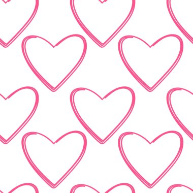 Freehand Taslak Kalpler, modaya uygun pembe şekillerde kusursuz desenler çizerler. Sevgililer Günü arkaplanını selamlıyor. İzole Vektör illüstrasyon Paketleme, Duvar Kağıdı Tematik kart, etiket veya web tanıtım afişi, broşür