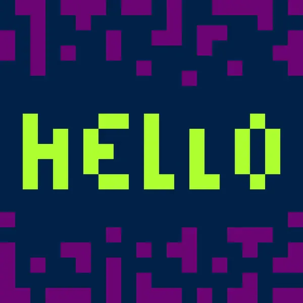 Hello Top and Bottom çerçeve sınırında son moda minimalist Pixel sanat selamlama konsepti. İzole Vektör illüstrasyon Tematik kartlar, broşürler, davet, fiyat, etiket veya web tanıtım afişi