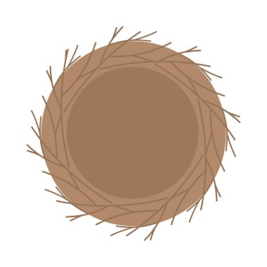 Boş yuva, tek renkli kahverengi Minimalist İlkbahar ya da Paskalya sembolünde dallar oluşturdu. Uzay şablonunu kopyala. Vektör illüstrasyon Tematik kartlarını, göndermeyi, blog yazmayı veya web tanıtım broşürlerini, afişi, fiyatı izole et