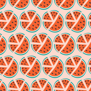 Watermelon slices with seed Seamless Pattern Minimalism doodle. Summer Abstract background Texture. Isolated Vector illustration Wallpaper Thematic or menu cards, posting or web promo banner, leaflet  clipart