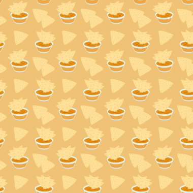 Nacho peynir sosunu cam sos teknesine batırmak tek krom desenli Nacho Günü arka planı fikri. İzole edilmiş Vektör illüstrasyon Duvar Kağıdı, ambalaj, paketleme veya web tanıtım afişi, broşür, menü kartları