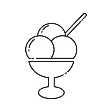 Dondurma topları ve doğrusal logo etiketi. Dondurma Günü minimalist Pictogram tasarım konsepti. İzole Vektör illüstrasyon Tematik kartlar, poster, broşürler, fiyat, etiketler veya web tanıtım afişleri