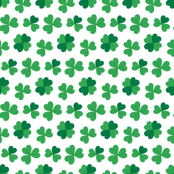 Кватрефоль и Shamrock Clover оставляют на монохромном зеленом фоне День святого Патрика. Изолированные векторные обертывания, обои, тематические открытки или веб-промо-листовки, баннеры, печатные материалы