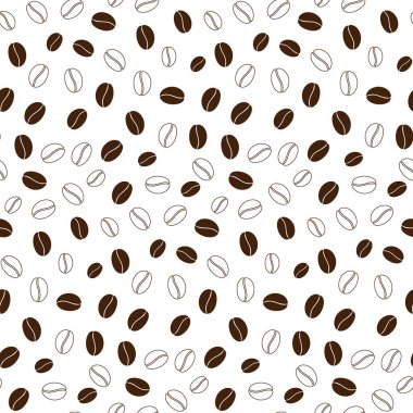 Kahve çekirdekleri ana hatları ve dolgu tahılları Kusursuz Tek Koyu Kahverengi Kahve Fasulye Günü fon. Vektör illüstrasyon Duvar Kağıdı, ambalaj veya web tanıtımı, Tematik kart, blog, medya paylaşımı, etiket