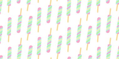 Gökkuşağı çizgili lolipop çubuklu, yumuşak gölgeli, kusursuz desenli. Dondurma Günü Arkaplanı. İzole edilmiş Vektör illüstrasyon Duvar Kağıdı, Tematik kartları ya da web tanıtım afişi, broşür, etiket