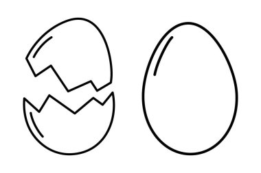 Kırık yumurta kabuğu ve yumurta çıkartması simgesi logosu Pictogram Minimalist Doğrusal Tasarım Elemanı fikri. İzole Vektör illüstrasyon Tematik veya menü kartları, web tanıtım afişi, broşürler, yazıcı materyali, etiket