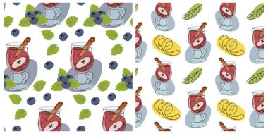 Cam Kupa İçen Tarçın Çileği Yeşil Yapraklar Kabuklu Konforsuz Örnekler 2. Sıcak Şarap Günü 'nü çok sever. İzole edilmiş Vektör illüstrasyon Duvar Kağıdı Paketleme veya Web tanıtım afişi Tematik kartlar, etiket, gönderme