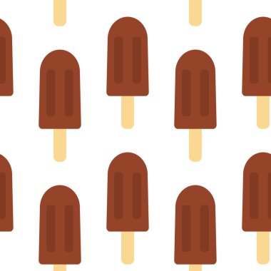 Çikolata kaplı dondurma ve tahta çubuk. Kusursuz desenli Dünya Dondurma Günü Dokuları. İzole edilmiş Vektör illüstrasyon Duvar Kağıdı, Tematik kartları, yazdırma materyalleri veya web tanıtım pankartları