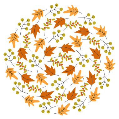 Renkli Sonbahar, Twigs böğürtlenlerini, dairesel arkaplan dokusunu, sonbahar Şükran Günü fikrine çok düşkün bırakıyor. İzole Vektör illüstrasyon Tematik Tematik Kartlar, fiyat etiketleri, etiket veya web tanıtım afişi, broşürler