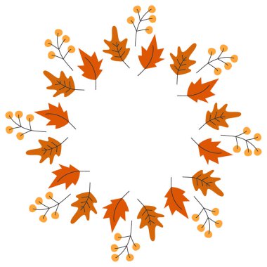 Sonbahar, Circular Frame sınırını modaya uygun sonbahar gölgeleriyle terk ediyor. Tebrik kartları uzay şablonu fikrini kopyalayın. İzole Vektör illüstrasyonu Tematik Kutlama kartları, etiket veya web tanıtım afişi, broşür