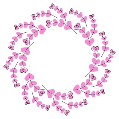 Kalpler, dairesel çerçeve sınırlarını şekillendirir Sevgililer Günün kutlu olsun uzay şablonunu kopyalama fikri. İzole Vektör illüstrasyonu Tematik Kutlama Kartları, poster veya web tanıtım afişi, broşür