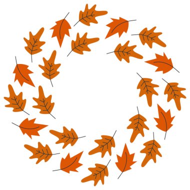Oak Maple, Dairesel Çerçeve Kenarlığı Tek Krom Turuncu Tonları Sonbahar Kopyalama Uzay Şablonu fikrini terk ediyor. İzole Vektör illüstrasyonu Kutlama Kartları, posterler, broşürler, etiketler veya web tanıtım afişleri