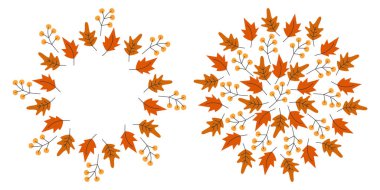 Sonbahar yaprakları ve Dal Çerçeve Kenarlığı ve Arkaplan Dokusu Kopya Uzay Şablonu Fikri Ayarlandı. İzole Vektör illüstrasyonu Davetiyeleri, etiketleri veya web tanıtım afişlerini, broşürleri, fiyatları