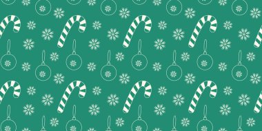 Çizgili Şeker Çubuğu Noel oyuncakları Kar Taneleri Kusursuz Tebeşir Etkisi Moda Zümrüdü. İzole Vektör illüstrasyonu Tematik kart Duvar Kağıdı Posteri veya Web tanıtım broşürü, etiket, etiket