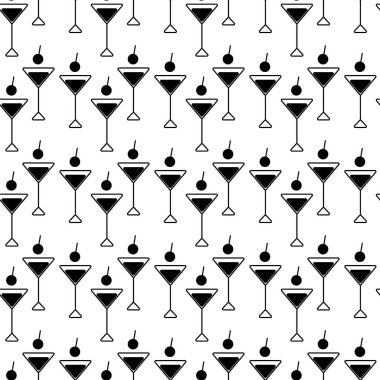 İçkili ve kirazlı üçgen Martini bardakları. Minimalist, Kusursuz Şekilsiz Barmen Günü fikri. İzole Vektör illüstrasyon Duvar Kağıdı Tematik Menü Kartları, Web tanıtım afişleri, etiket