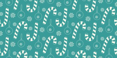 Çizgili Şeker Çubukları ve zümrüt Noel 'de ya da Yeni Yıl' da kusursuz desenli tebeşir. İzole edilmiş Vektör illüstrasyon bayramı. Tasarımlar veya tanıtım broşürleri, posterler, paket kağıtları.