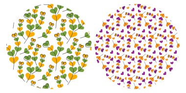 Olağandışı Freehand Hearts kalp şeklindeki dalları şekillendirir Cadılar Bayramı 'nı ve St. Patrick Parkı' nı çevreleyin. İzole Vektör illüstrasyonu Tematik Kartları, Posta veya tanıtım afişi, broşürler, fiyat etiketleri 