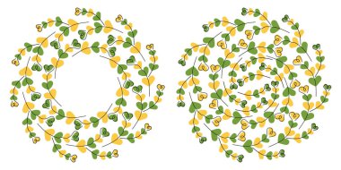 El çizimi karalamalar kalp şeklindeki ince dallar. Dairesel çerçeve sınırı ve arka plan St Patrick Tebrik 'i doldurdu. İzole Vektör illüstrasyonu İlkbahar veya Paskalya Tematik Kartları, Posta veya tanıtım afişi, broşürler