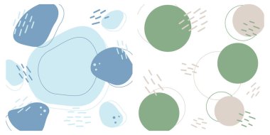Dairesel ve Soyut El Benekler ve Freehand Renkli Vuruşlar Mavi Yeşil ve Bej Kopya Boşluğu. İzole Vektör İllüstrasyon Tebrik kartları veya tanıtım pankartları, broşürler, fiyat etiketleri, etiketler fikrini ayarla