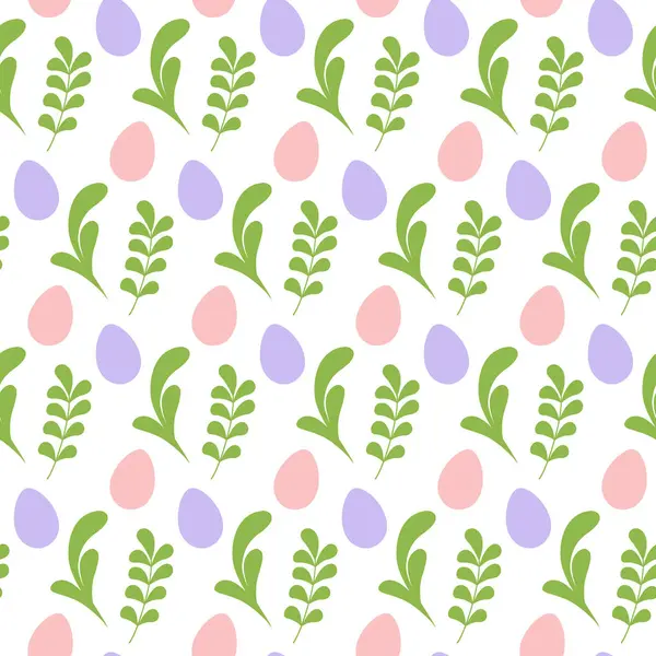 Renkli Paskalya Yumurtaları ve Yaprakları Kusursuz Paskalya ya ya da Bahar Temaları Festivali Fonu. Ayrı Vektör İllüstrasyonu Paskalya tasarımları arka planlar, tebrik kartları, afişler ve şenlikli dekorlar