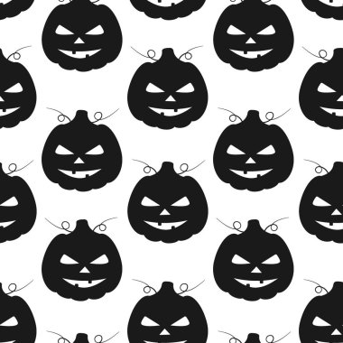 El çizimi Siluetler Cadılar Bayramı Balkabakları Kusursuz Şekilsiz Siyah Cadılar Bayramı Arkaplanı. Vektör illüstrasyonu Tematik Kartlar Arkaplanı, ambalaj veya tanıtım afişi, broşürler, fiyat etiketleri