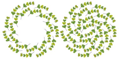 El Çizimi Kalpler Çember Çerçeve Kenarı ve Arkaplan St. Patrick Tebrik Mekan Şablonu. İzole Vektör illüstrasyonu Bahar Temaları Kartları Davet, poster veya tanıtım afişleri, broşürler