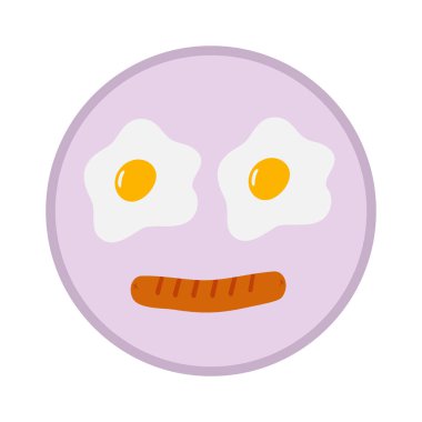 Kızarmış yumurta ve sosisli lavanta tabağı. Yemek simgesi motivasyonu ya da Manu Kartları tasarımı gibi. İzole Vektör illüstrasyon Yemeği veya Kahvaltı Teması Kartları Partisi davet veya afiş, broşür, etiket