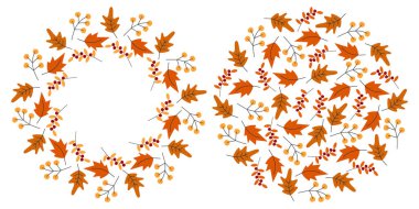 El Kaplaması Sonbahar Yaprakları ve Çember Çember Çember Çerçeve ve Fon Fotokopisi Uzay Şablonu. Münferit Vektör illüstrasyonu Şükran Günü veya Sonbahar Temaları Kartı Partisi Davet, bayrak, broşür, etiye